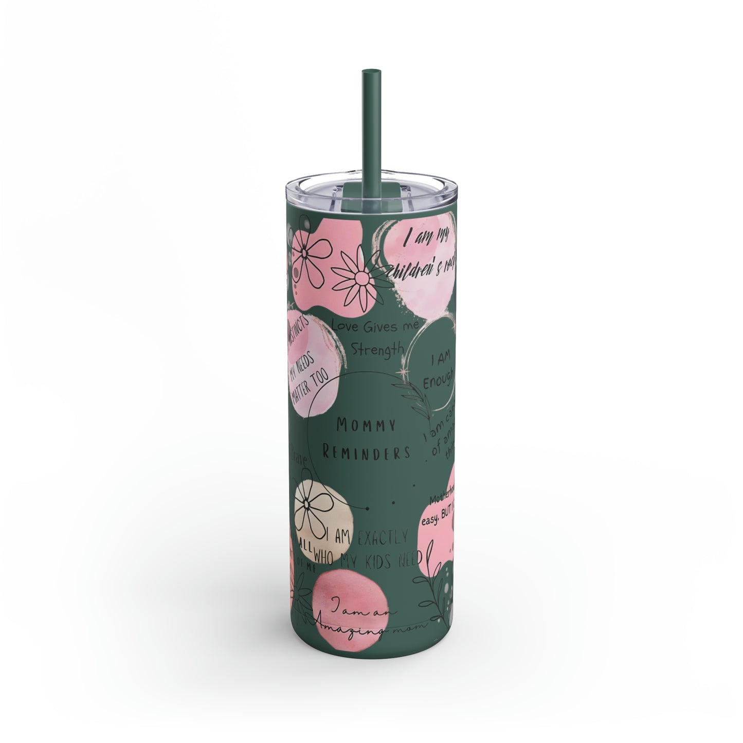"Mommy Reminders" Skinny Matte Tumbler with Straw, 20oz