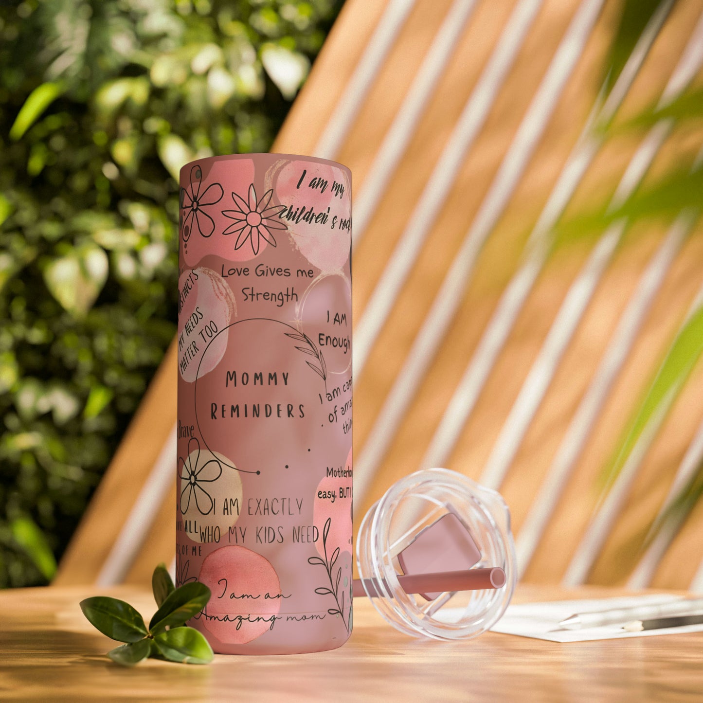 "Mommy Reminders" Skinny Matte Tumbler with Straw, 20oz