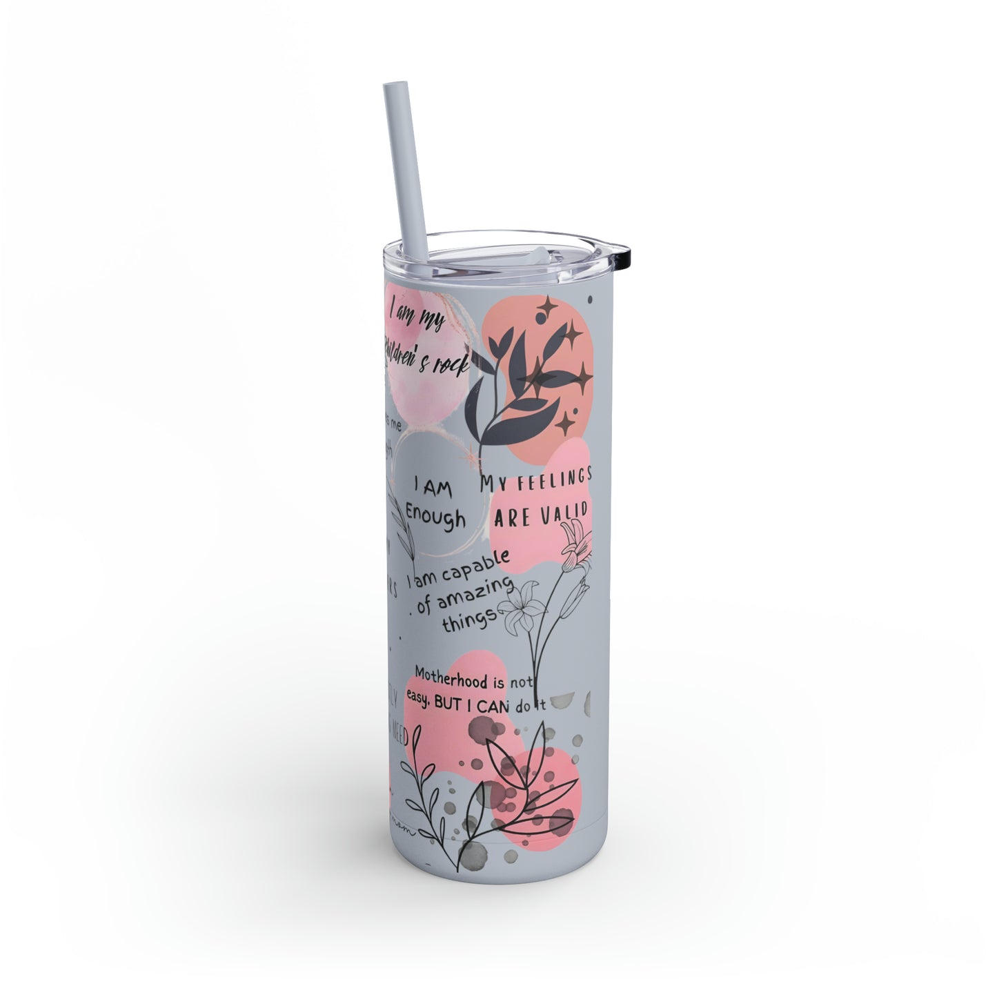 "Mommy Reminders" Skinny Matte Tumbler with Straw, 20oz
