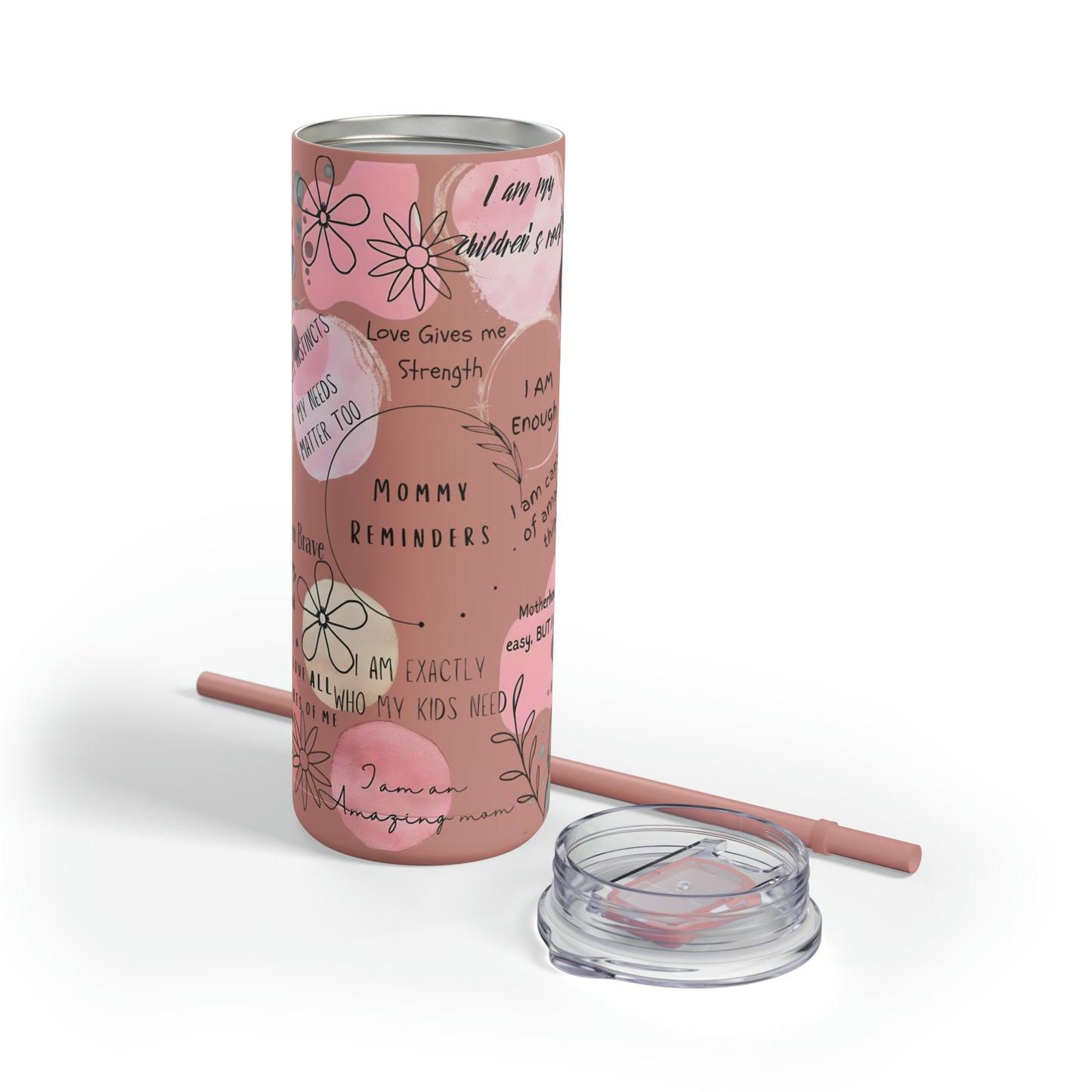 "Mommy Reminders" Skinny Matte Tumbler with Straw, 20oz