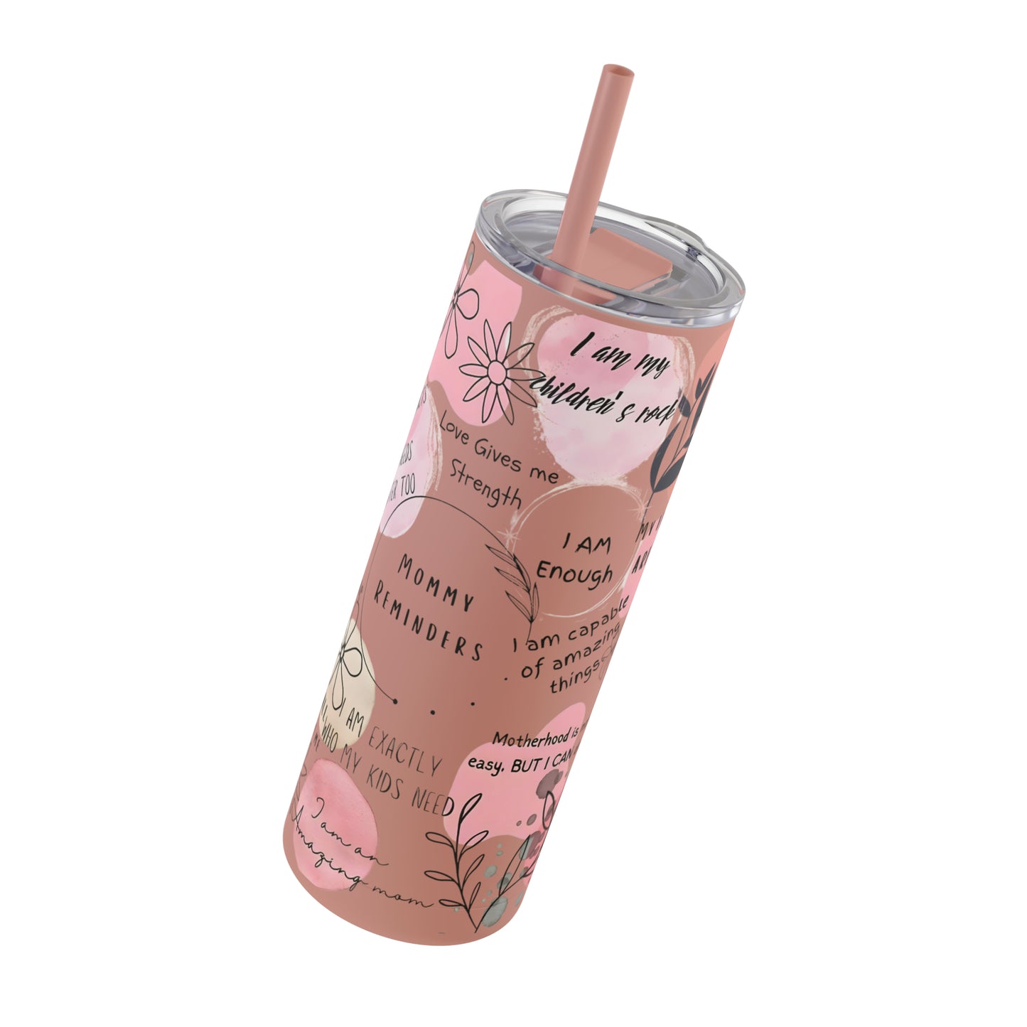 "Mommy Reminders" Skinny Matte Tumbler with Straw, 20oz
