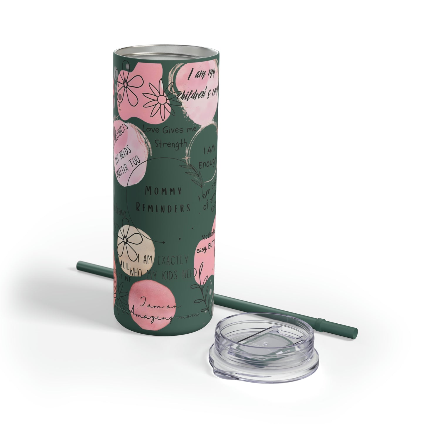 "Mommy Reminders" Skinny Matte Tumbler with Straw, 20oz