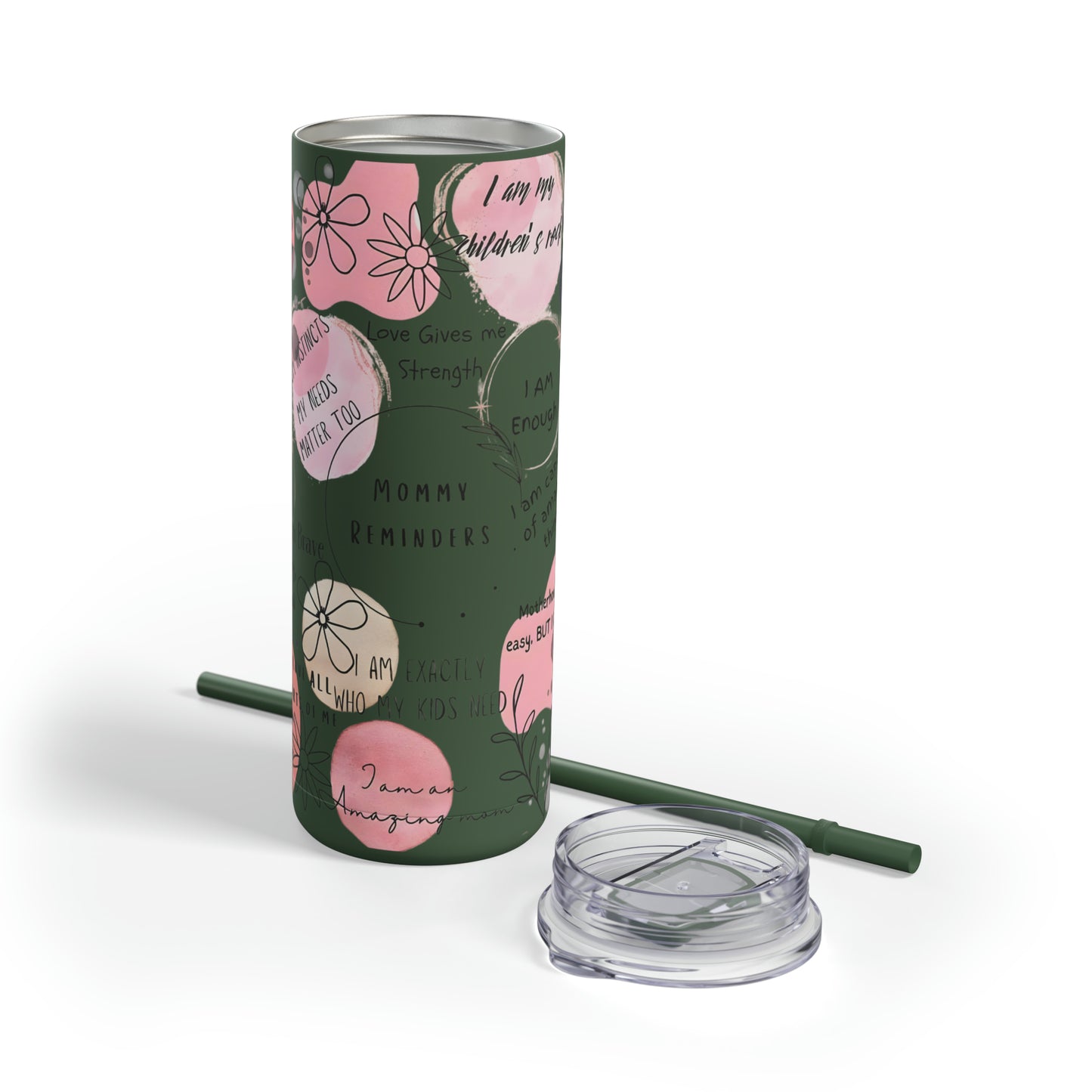 "Mommy Reminders" Skinny Matte Tumbler with Straw, 20oz
