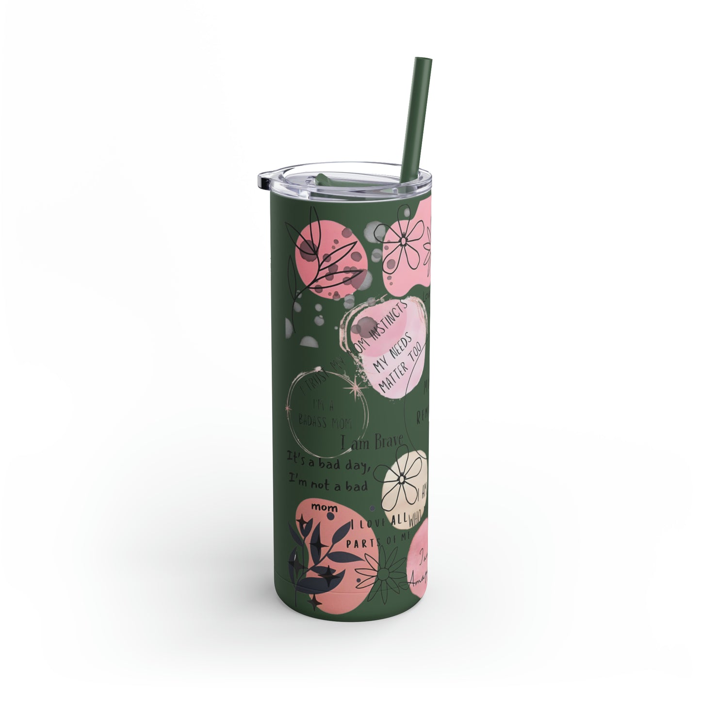 "Mommy Reminders" Skinny Matte Tumbler with Straw, 20oz