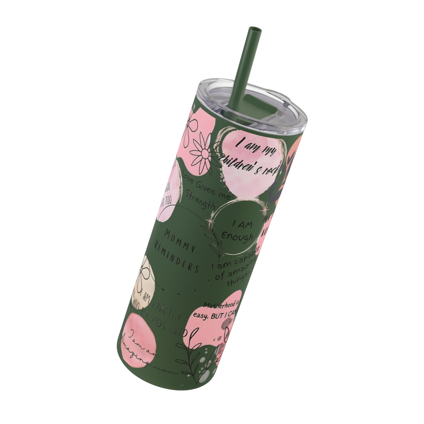 "Mommy Reminders" Skinny Matte Tumbler with Straw, 20oz