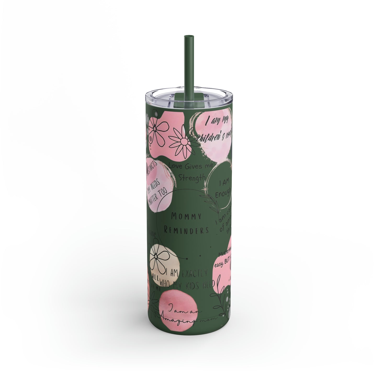"Mommy Reminders" Skinny Matte Tumbler with Straw, 20oz