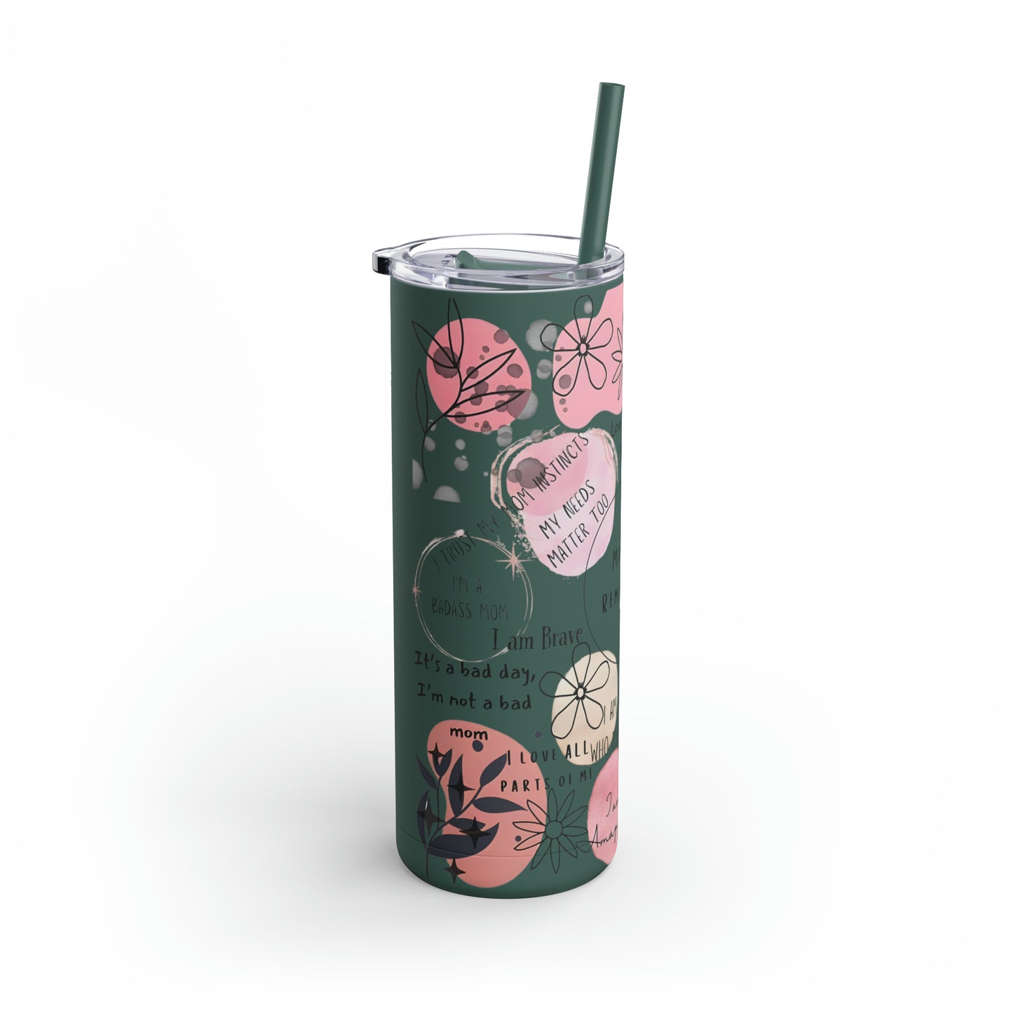"Mommy Reminders" Skinny Matte Tumbler with Straw, 20oz