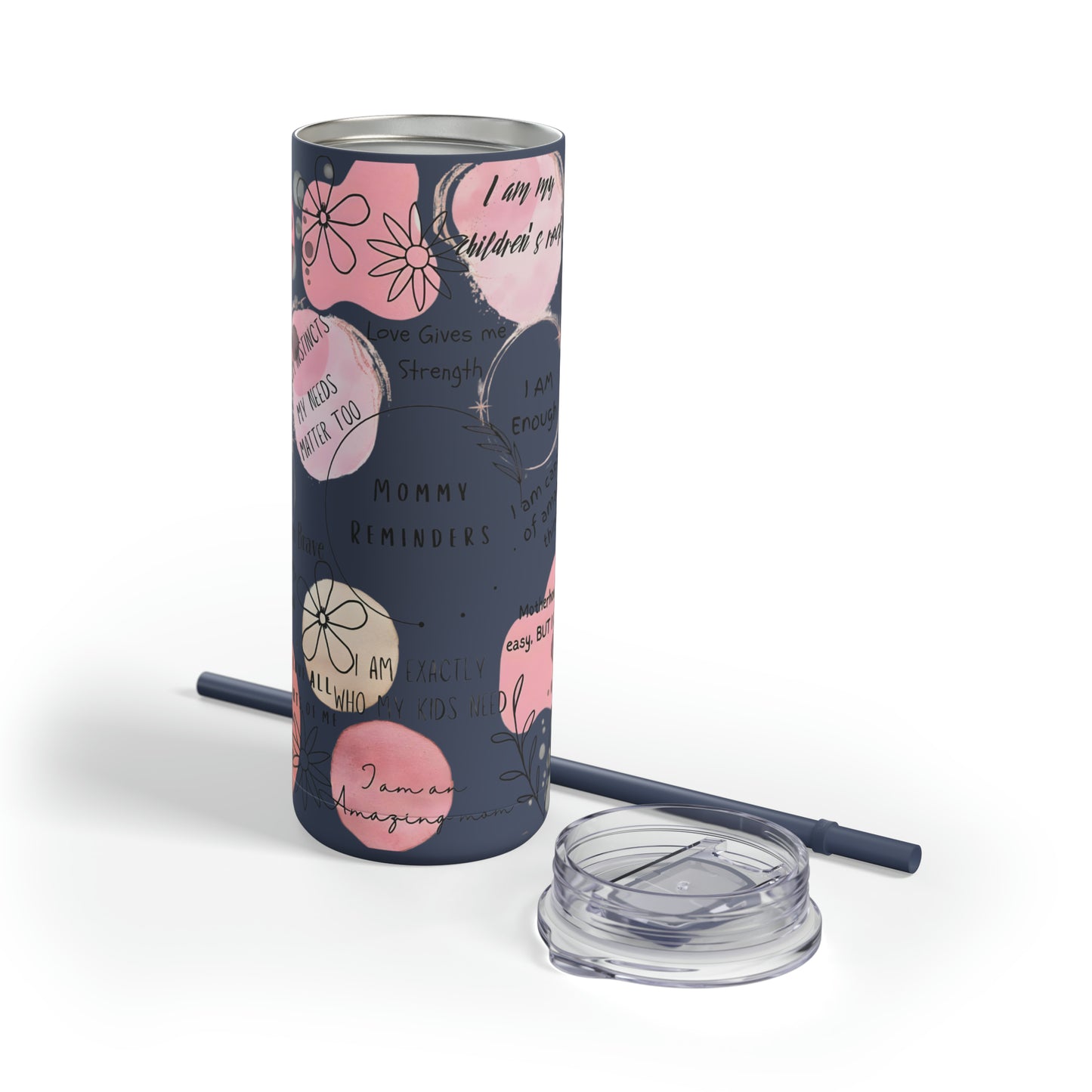 "Mommy Reminders" Skinny Matte Tumbler with Straw, 20oz