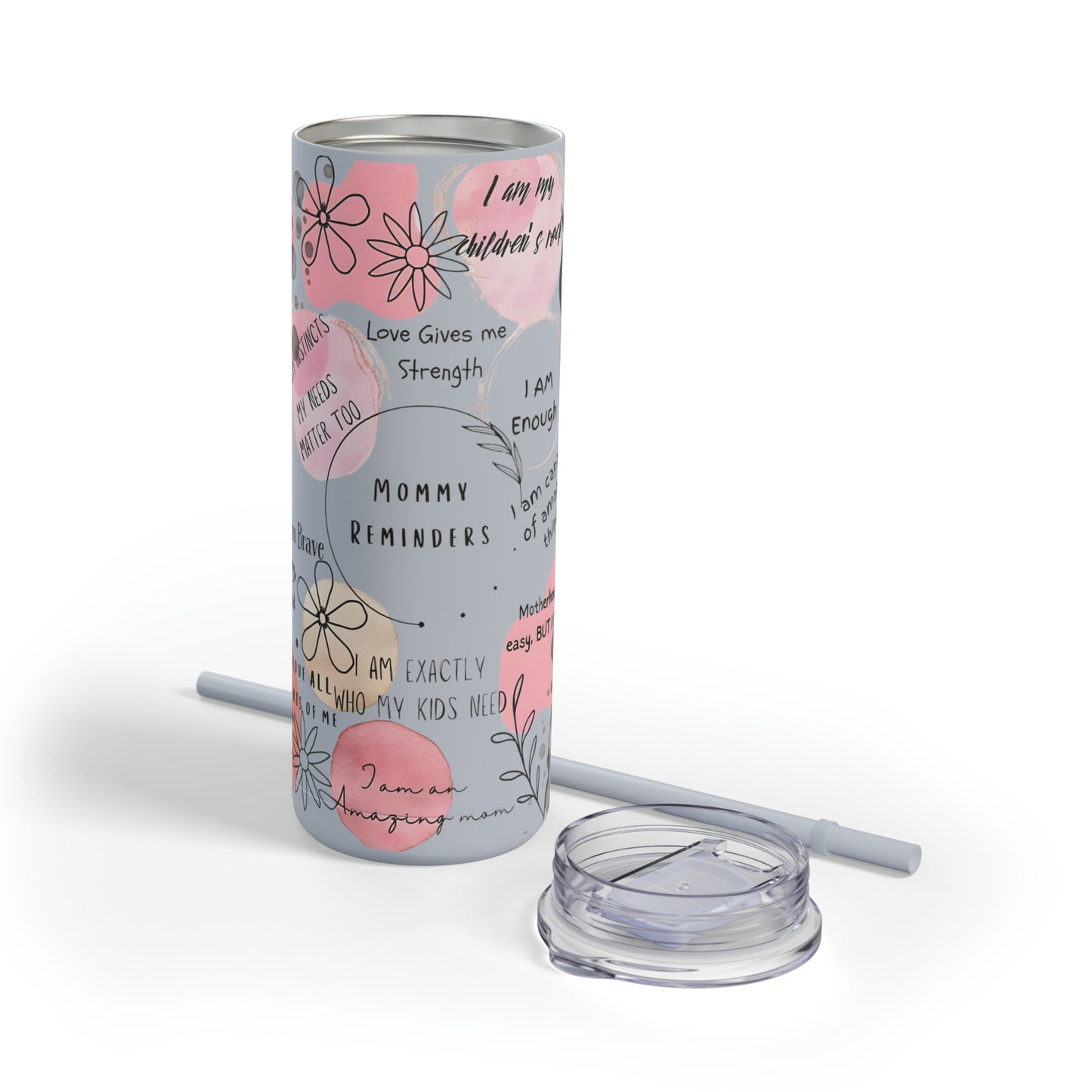 "Mommy Reminders" Skinny Matte Tumbler with Straw, 20oz