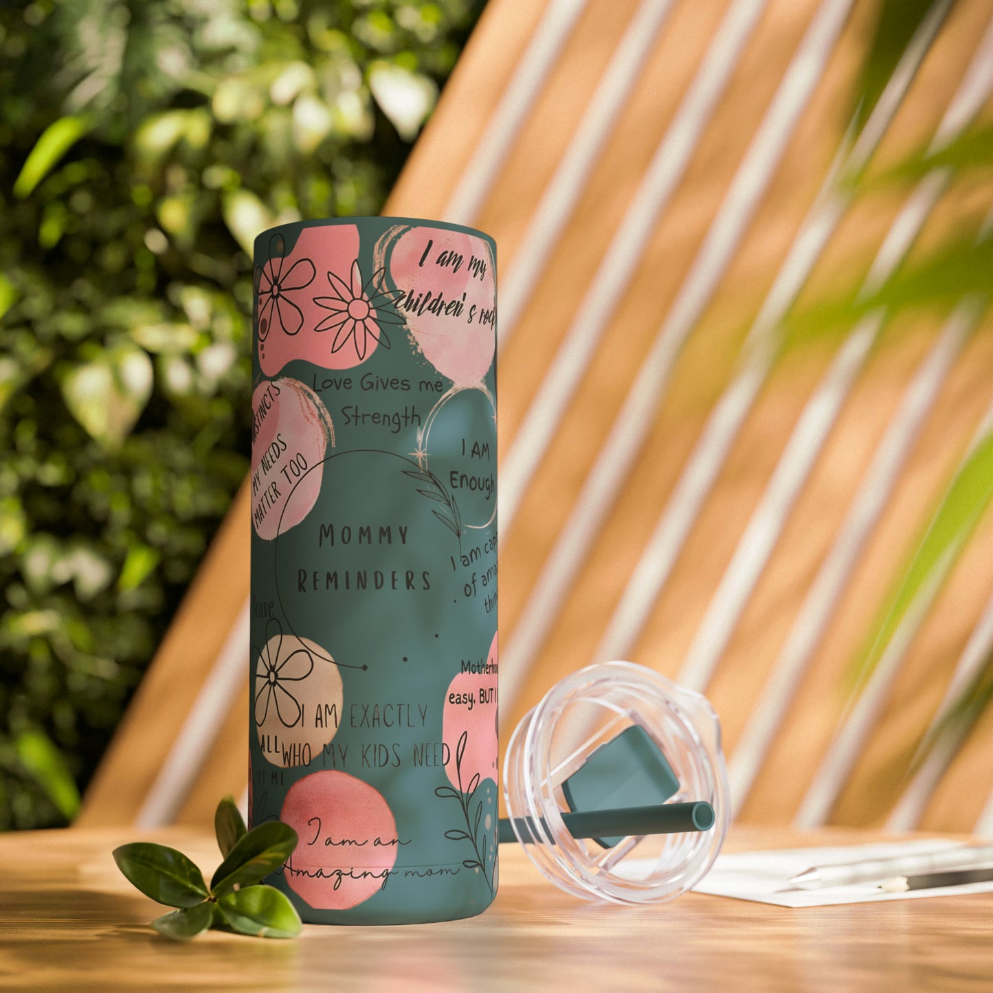 "Mommy Reminders" Skinny Matte Tumbler with Straw, 20oz