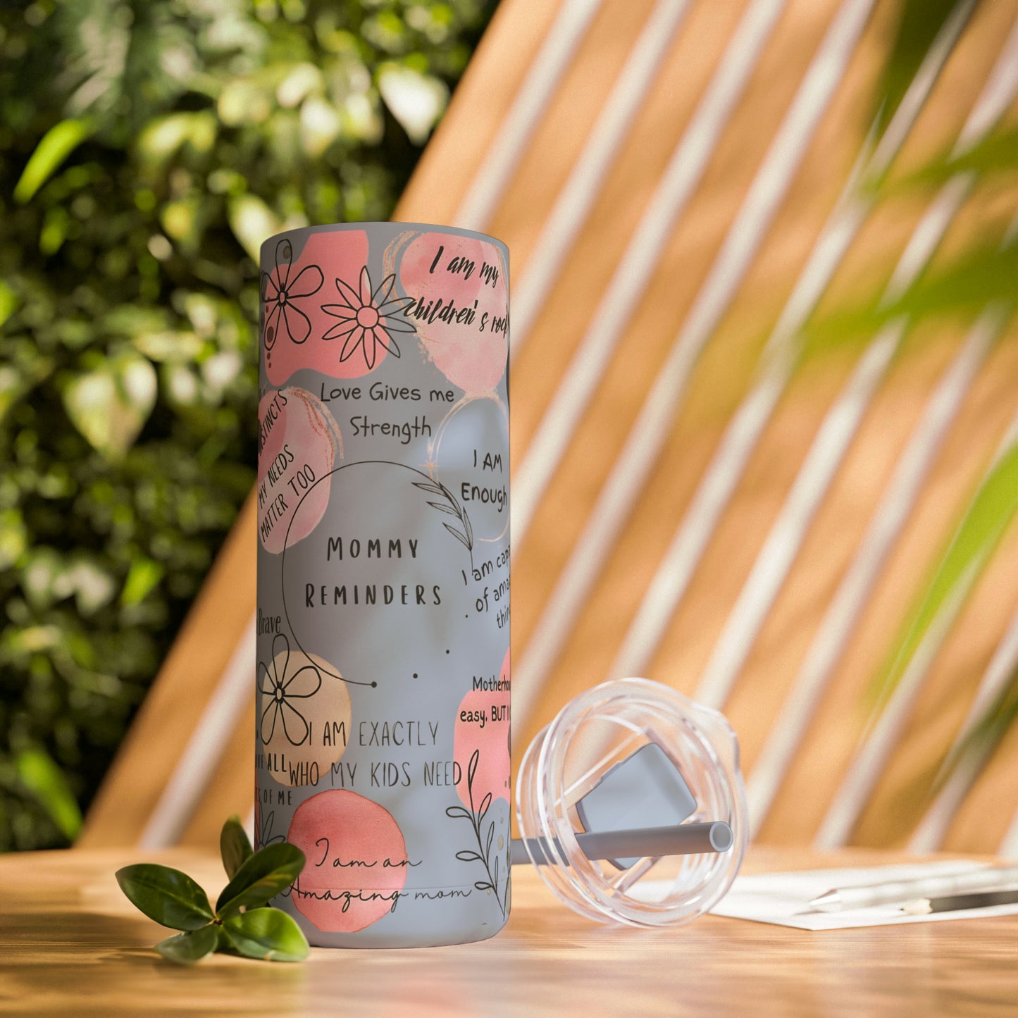 "Mommy Reminders" Skinny Matte Tumbler with Straw, 20oz